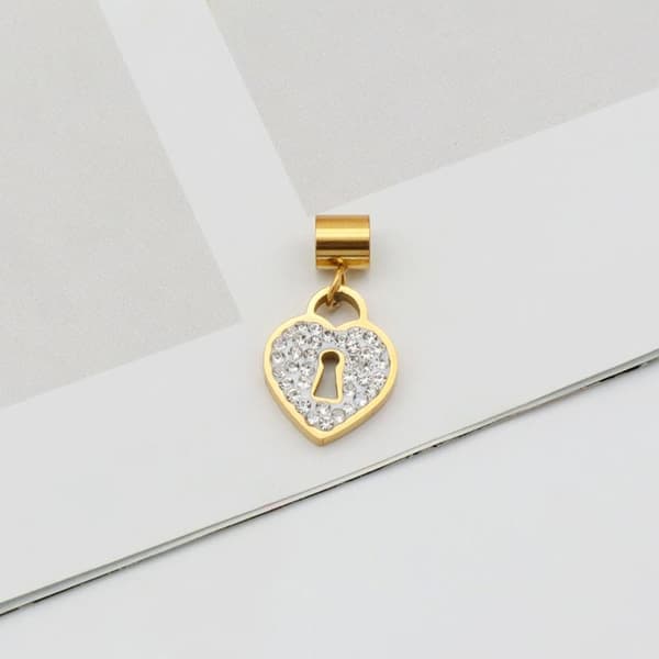 Halsband med hjärta och lås i strass diamanter med kedja gåva