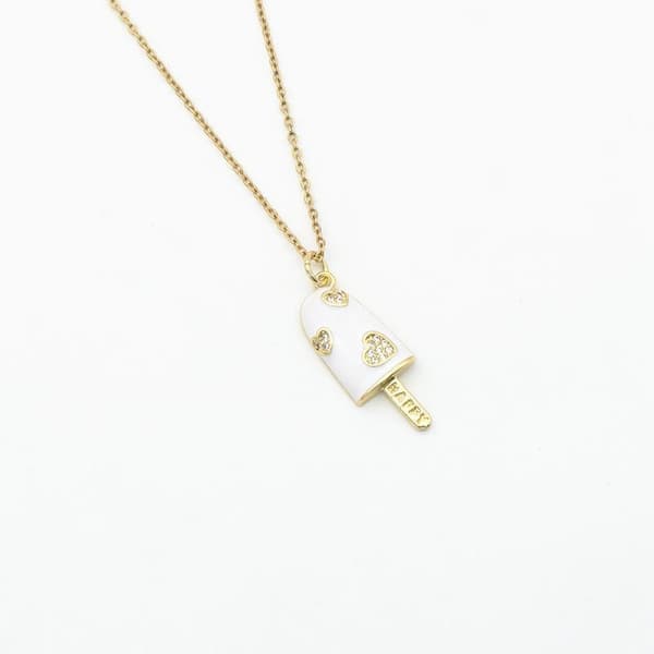 Halsband med pinnglass guld strass hjärtan happy glass White