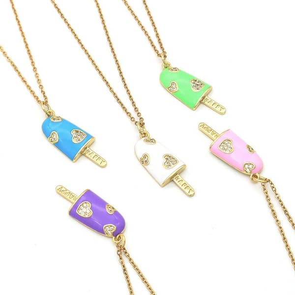 Halsband med pinnglass guld strass hjärtan happy glass