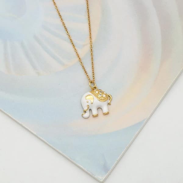 Halsband med vit elefant detaljer i guld handgjort strass