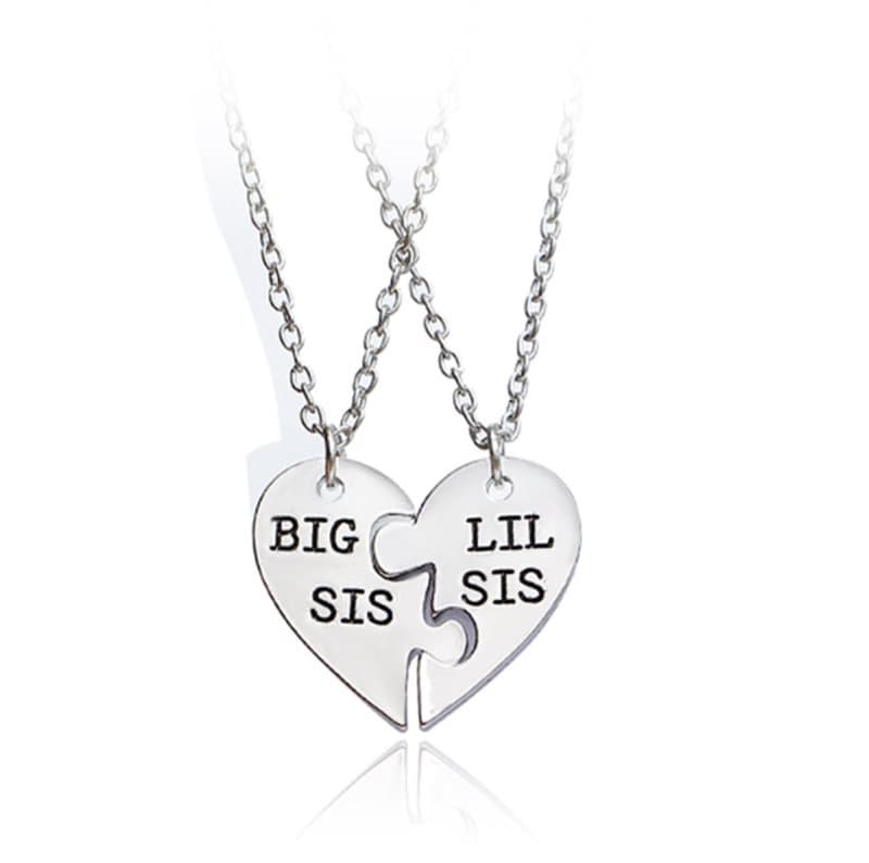 Hjärtpusselhalsband "Big Sis/Lil Sis" 2-pack Silver