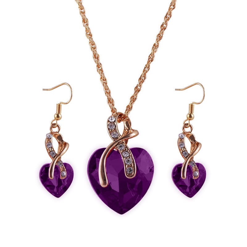 Set med halsband örhängen 3 delar Lila/Guld