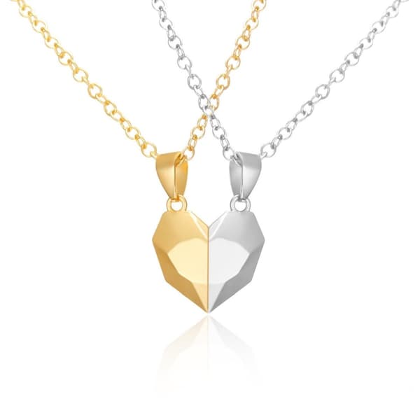 Heart with magnet friendship necklace hearts joined together gold silver Gold and Silver