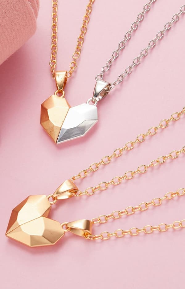 Heart with magnet friendship necklace hearts joined together gold