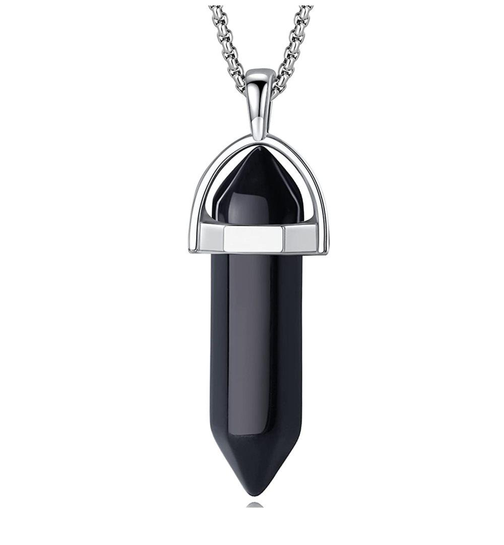Halsband med kristallformat hänge Svart/Silver