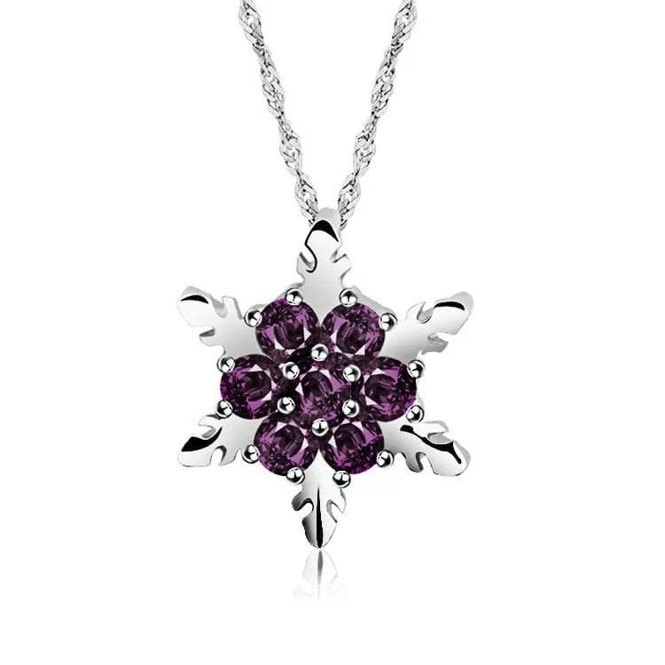 Silver Halsband till Jul - Snöflinga med Lila CZ Kristaller