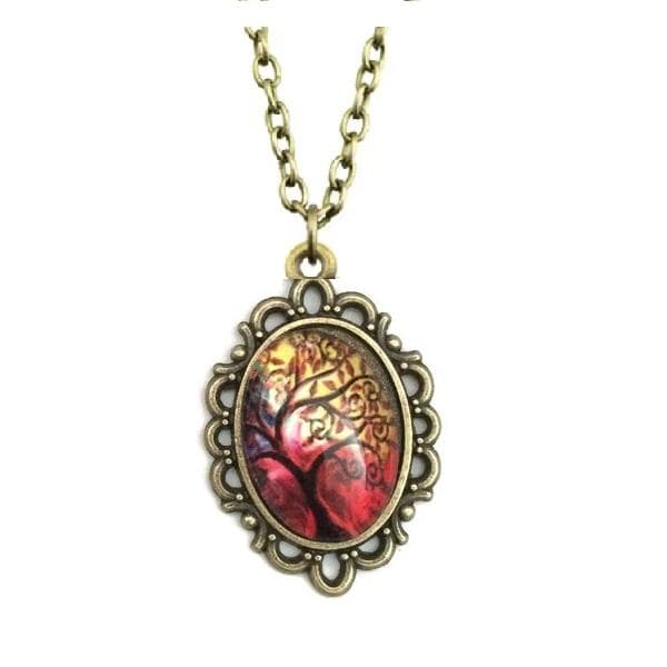 Necklace -Tree of Life - Pink Flowers - Bronze