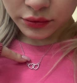 1 X DOUBLE HEART SILVER Halsband Design ALL HANDMADE NYHET LOVE UNIKA