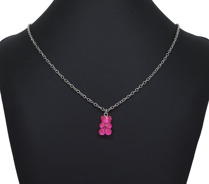 PINK BEAR SILVER Halsband Design ALL HANDMADE NYHET LOVE UNIKA