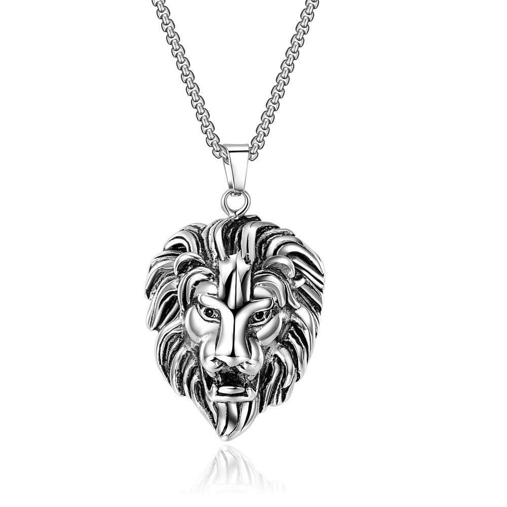Halsband med lejonhuvud titanstål Silver