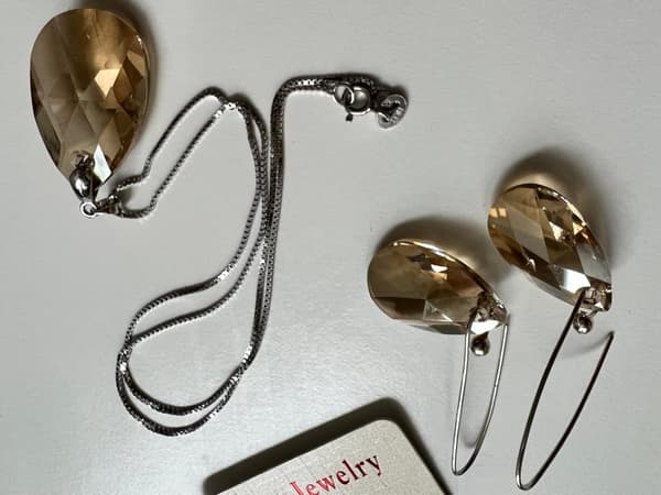 Champagne Smokey Brown Swarovski-kristall Örhangen & Halsband