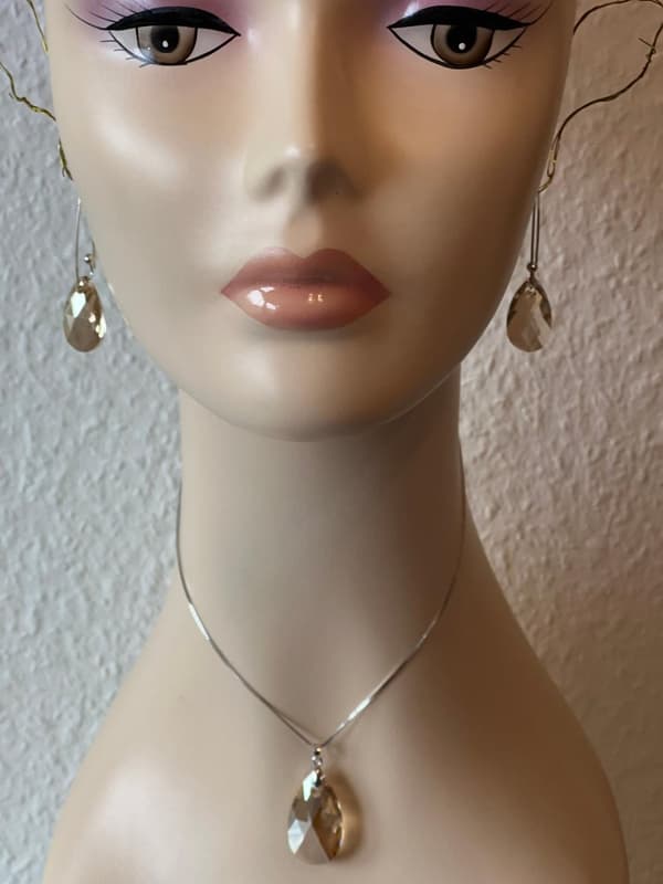 Champagne Smokey Brown Swarovski-kristall Örhangen & Halsband