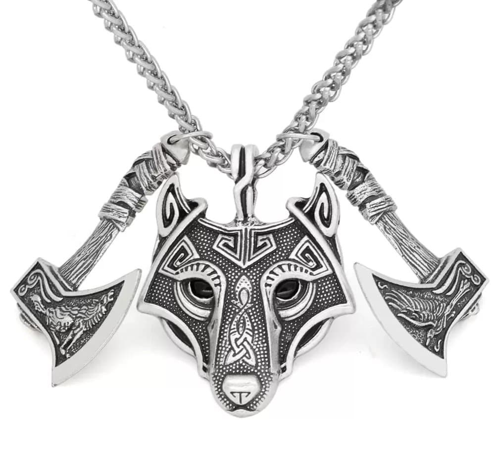 Halsband Fenrisulven och yxor zinklegering Silver
