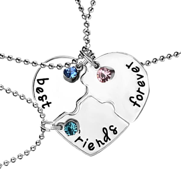 INF Hjertepuslekjede "Best Friends Forever" 3 stk Sinklegering sølv