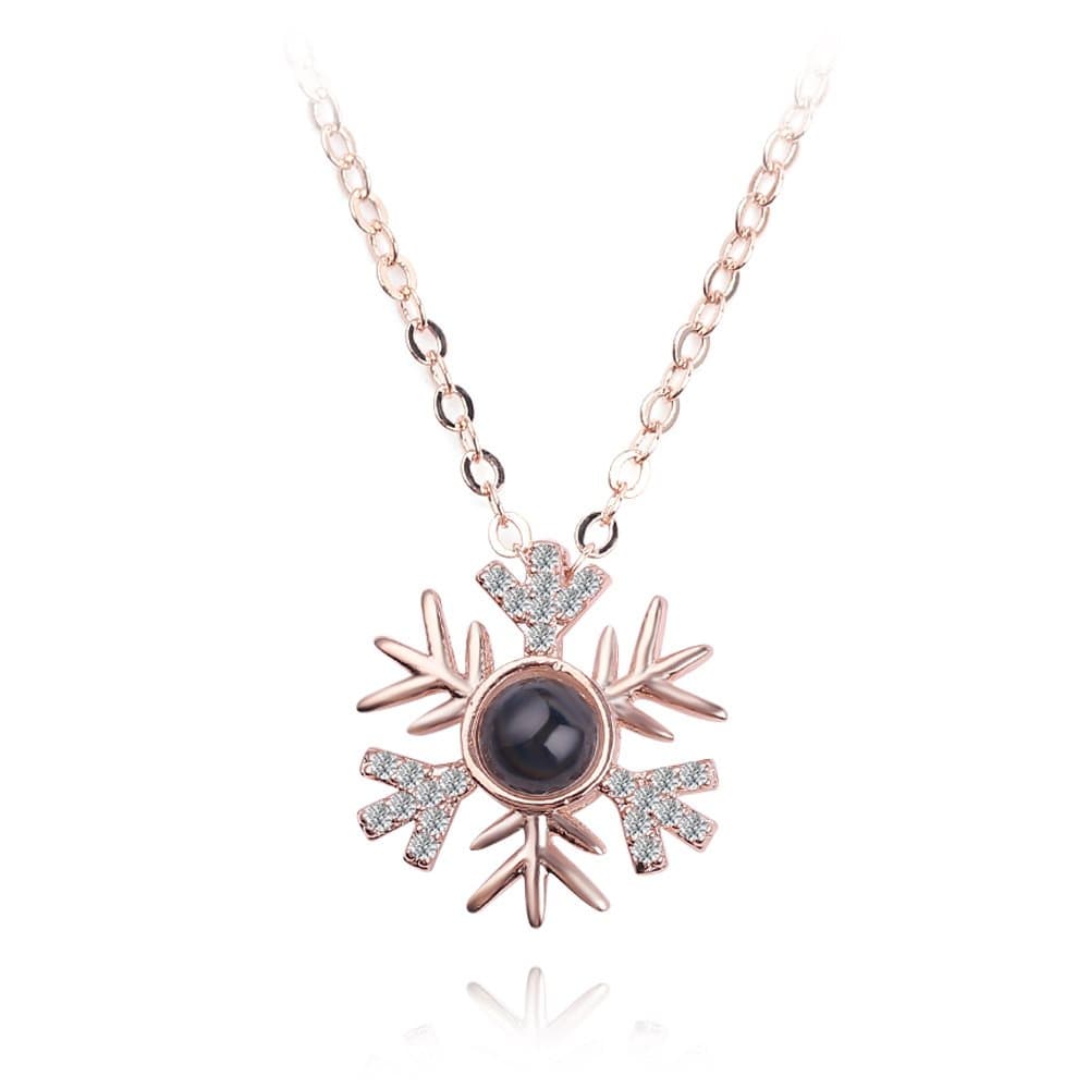 Halsband snöflinga med "I love you" på 100 språk Roséguld