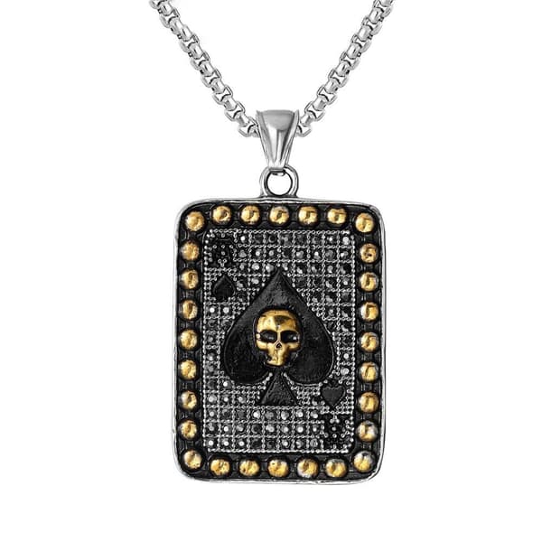Noorzai Scandinavia - Unique necklace chain poker card skull Gold