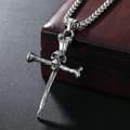 Miniatyrbilde 3 av 3: Skull biting crucifix punk cross stainless steel gothic