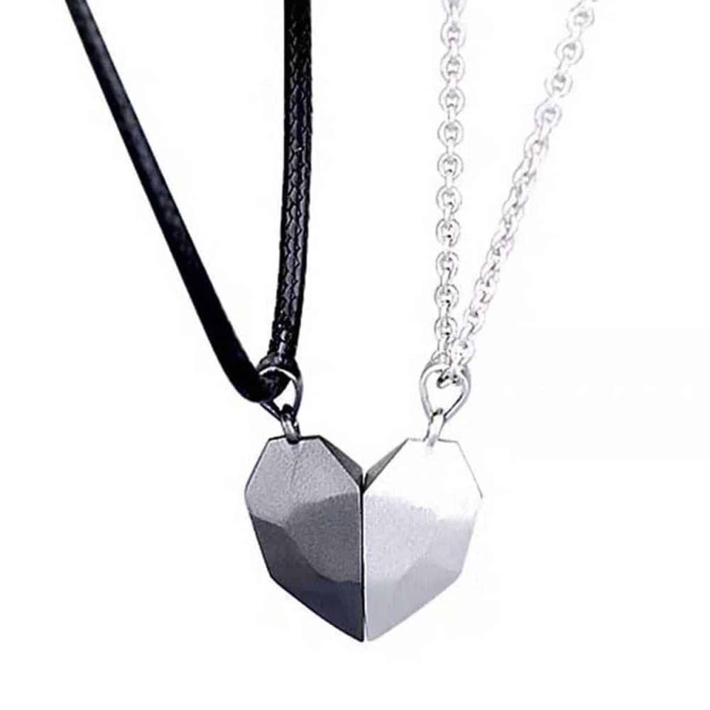 Parhalsband Magnetiskt Brythjärta - Svart och Silver