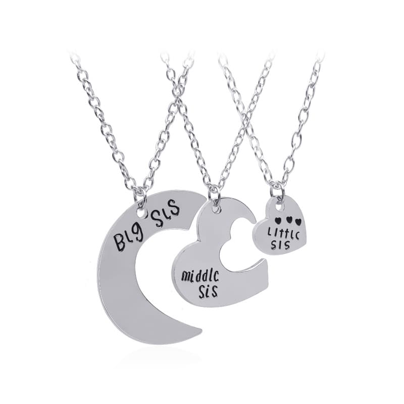Halsband till systrar "Big sis", "Middle sis" och "Little sis" Silver