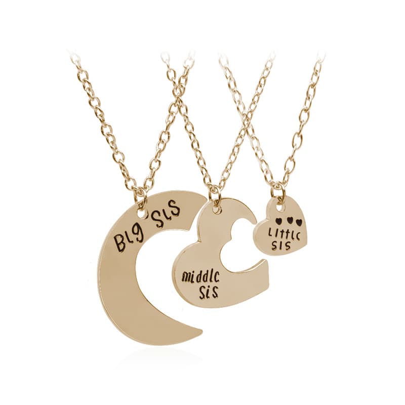 Halsband till systrar "Big sis", "Middle sis" och "Little sis" 3 delar Guld