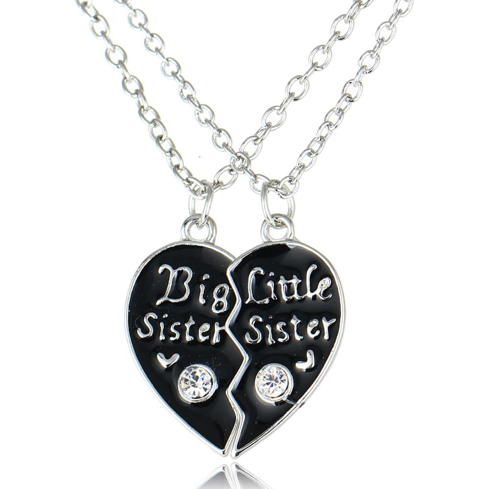 Hjärtformat halsband för systrar "Big sister" och "Little sister" 2 delar Svart