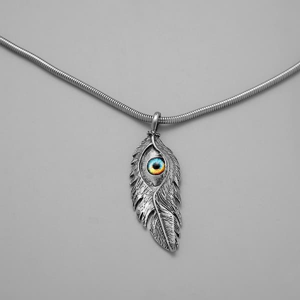 Coolt halsband silver fjäder öga demon rostfritt stål