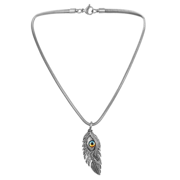 Coolt halsband silver fjäder öga demon rostfritt stål