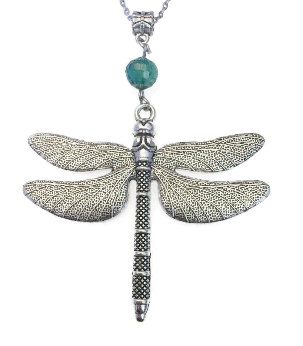 Halsband Trollslända XL Turkos Pärla Dragonfly Rostfri kedja