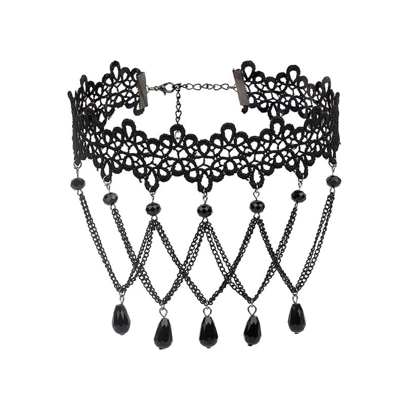 Retro spetshängande gotiskt halsband Svart