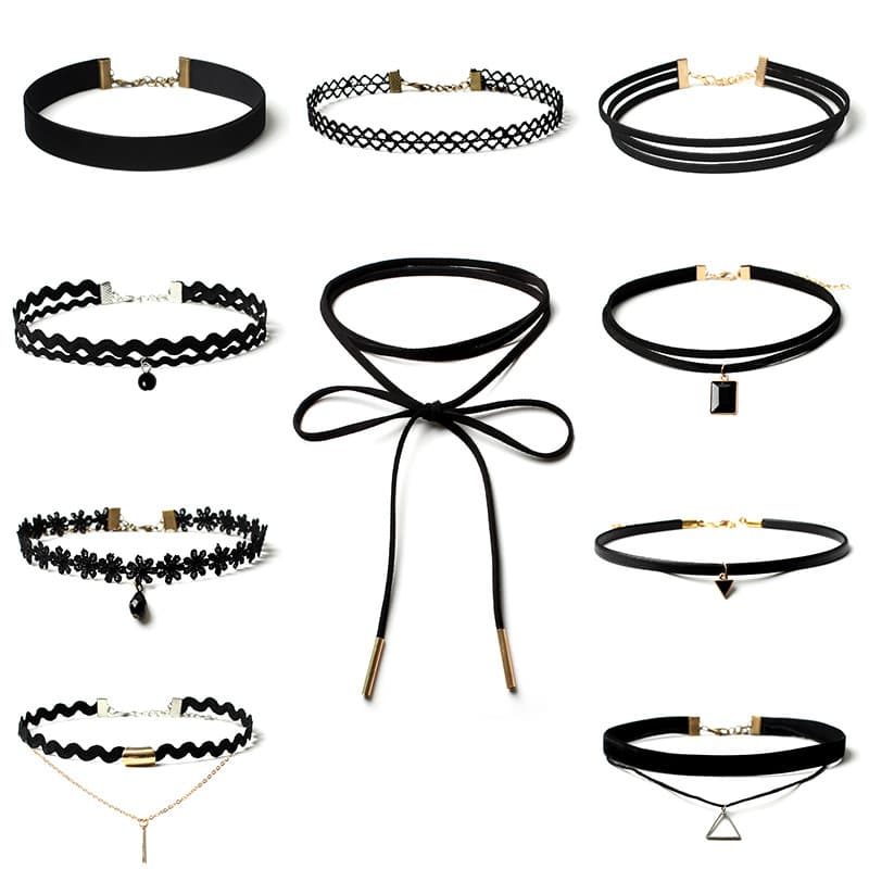 Retro spets gotiskt halsband 10-pack Svart