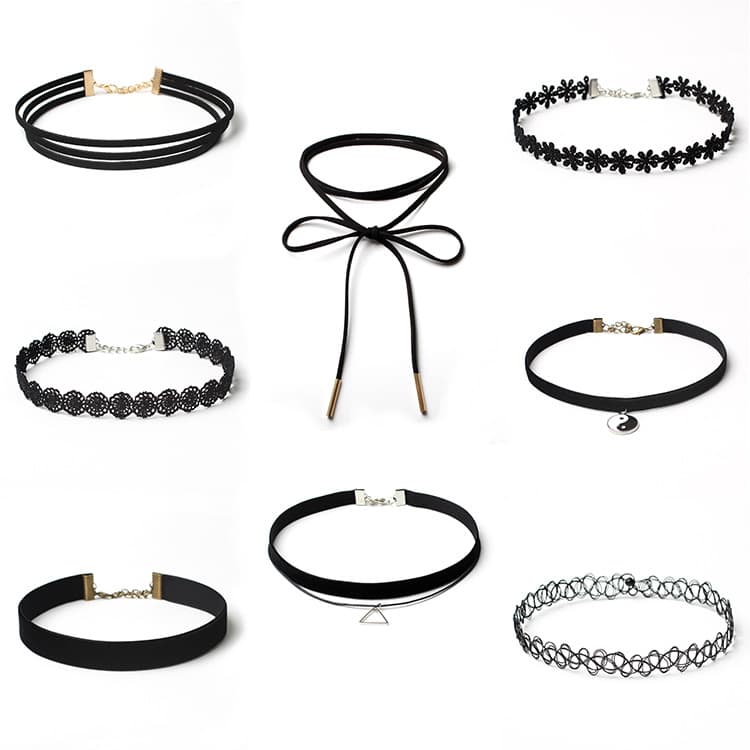 Retro spets gotiskt halsband 8-pack Svart