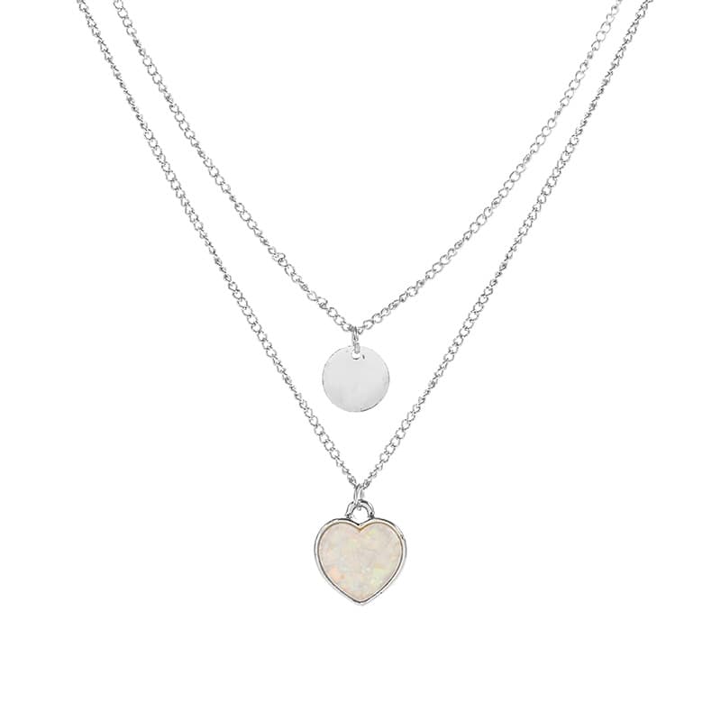 Dual Layer Heart Pendant Halsband Silver