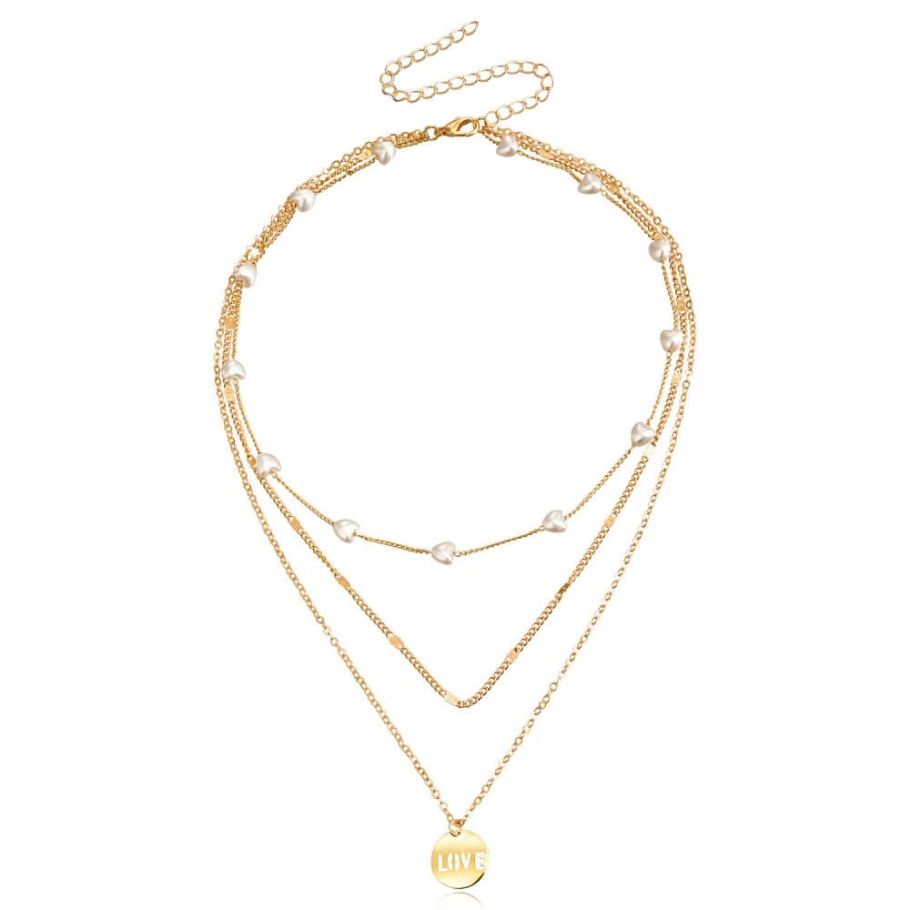 Flerlagers kärlekshängande halsband Guld
