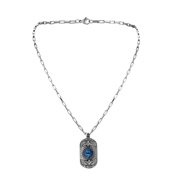 Coolt halsband silver blått öga demon rostfritt stål örn fågel