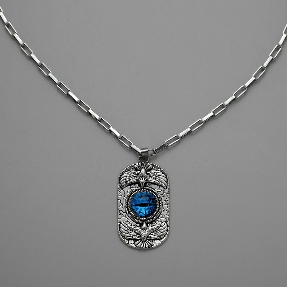Coolt halsband silver blått öga demon rostfritt stål örn fågel