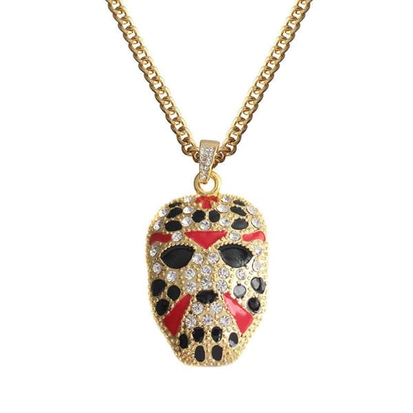 Vintage style necklace mask masquerade theater gold stones hip hop