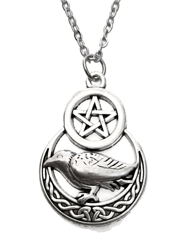 Necklace - Raven - Pentagram - Crescent Moon
