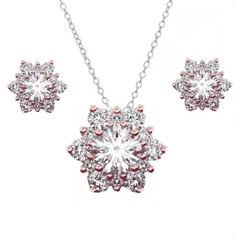 Rosé Guld Smyckesset - Halsband & Örhängen - Snöflinga & CZ