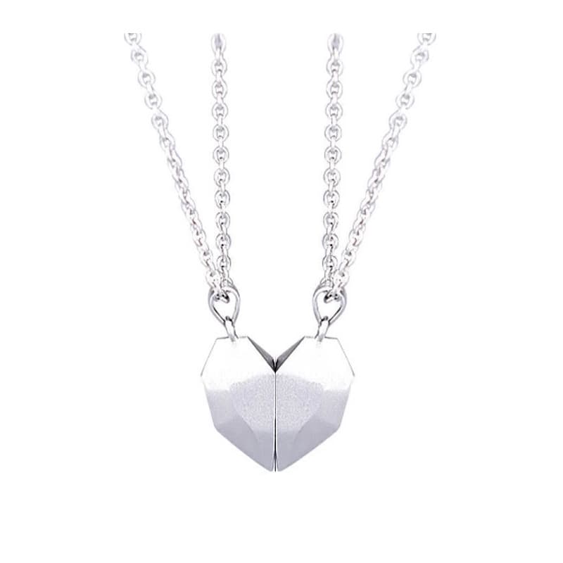 Matchande halsband med magnetiskt hjärthänge Silver