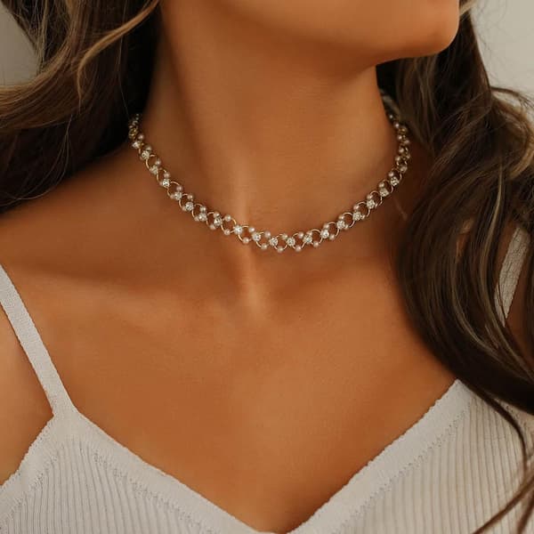 Statement halsband med pärlor strass vacker lyx high class