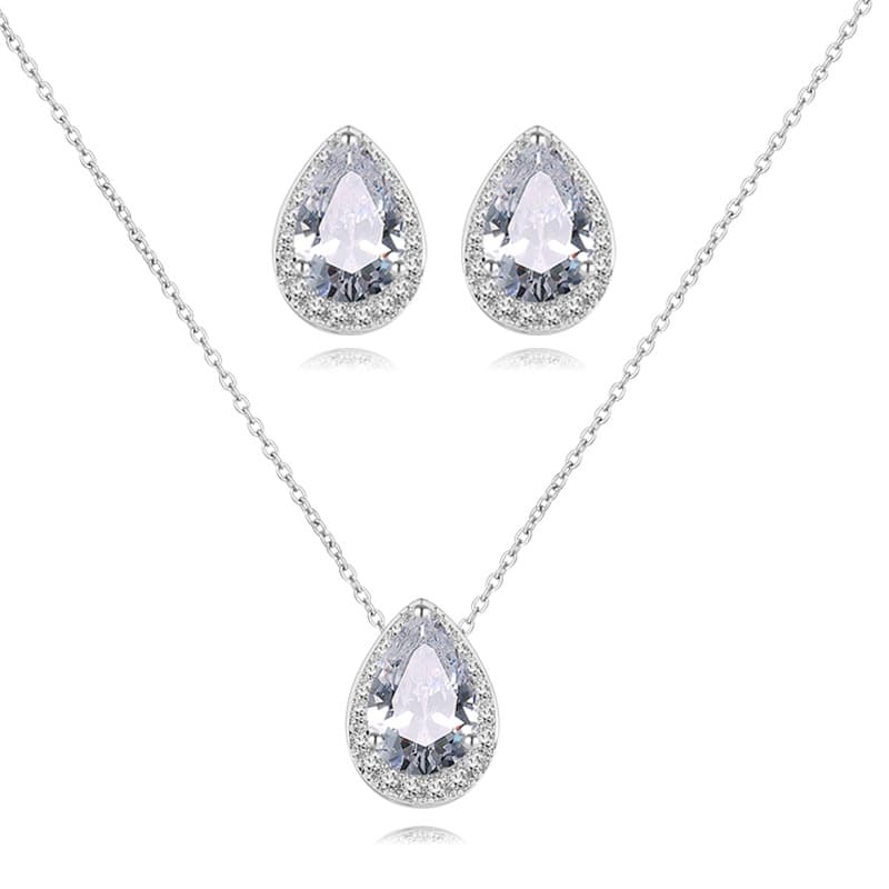 Bländande vatten droppe halsband örhängen Set Silver