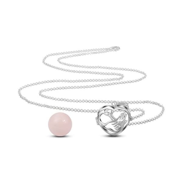 Svanhjärta graviditetsbola med rosa klocka * Halsbandslängd: 114 cm * Hängematerial: Koppar, silverpläterad * Diameter av