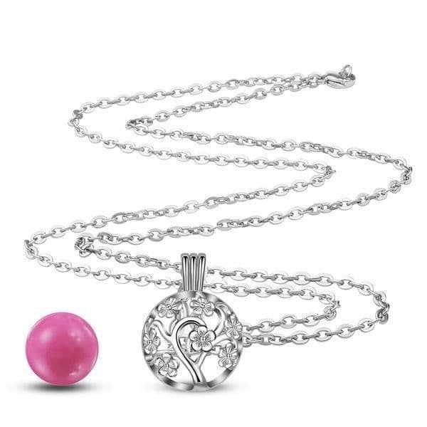 Graviditet bola blommor rosa boll * Halsbandslängd: 114 cm * Hängsmaterial: Koppar, silverpläterad * Diameter på