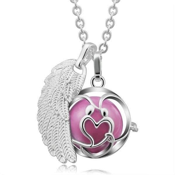 Graviditet bola hjärta par och änglavinge rosa klocka * Halsbandslängd: 114 cm * Hängsmaterial: Koppar, silverpläterad