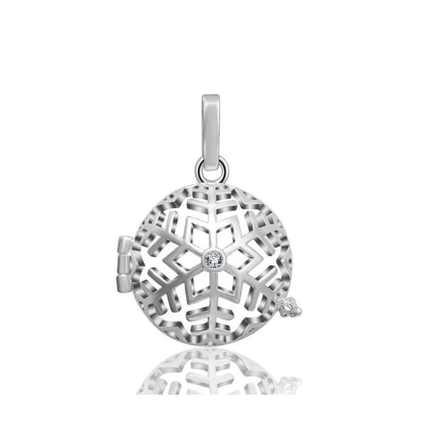Snowflake graviditetsbola och blå klockkristall * Halsbandslängd: 114 cm * Hängematerial: Koppar, silverpläterad