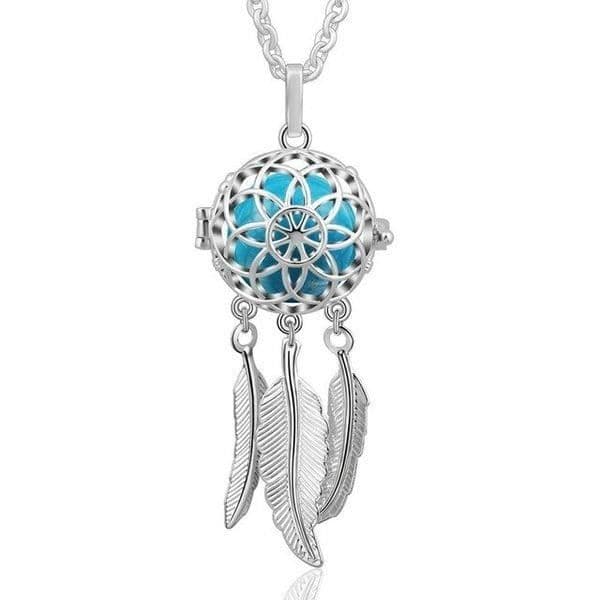 Blue chime dream catcher blomma graviditet bola * Halsbandslängd: 114 cm * Hängsmaterial: Koppar, silverpläterad *