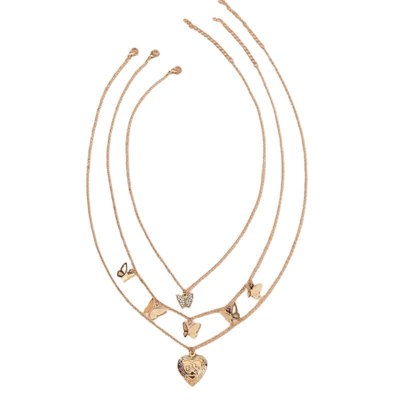 Trippel-halsband med fjärilar Guld