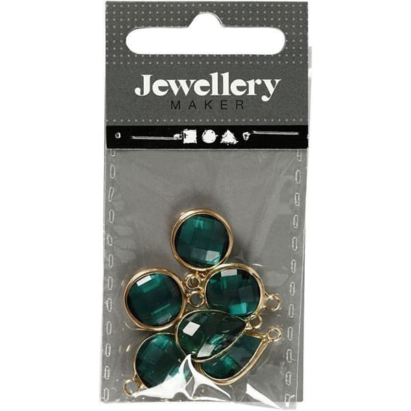 Sortiment av facetterade hängen - Lagoon Green - 6 st - Silver - Blandat
