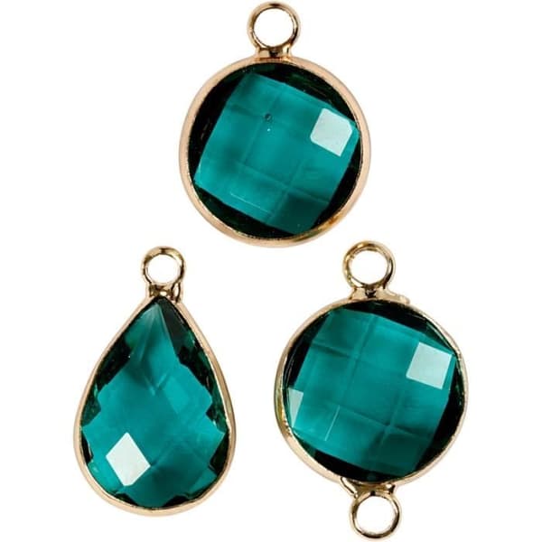 Sortiment av facetterade hängen - Lagoon Green - 6 st - Silver - Blandat