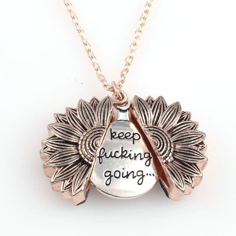 Halsband med solroshänge med gömt meddelande Rose guld